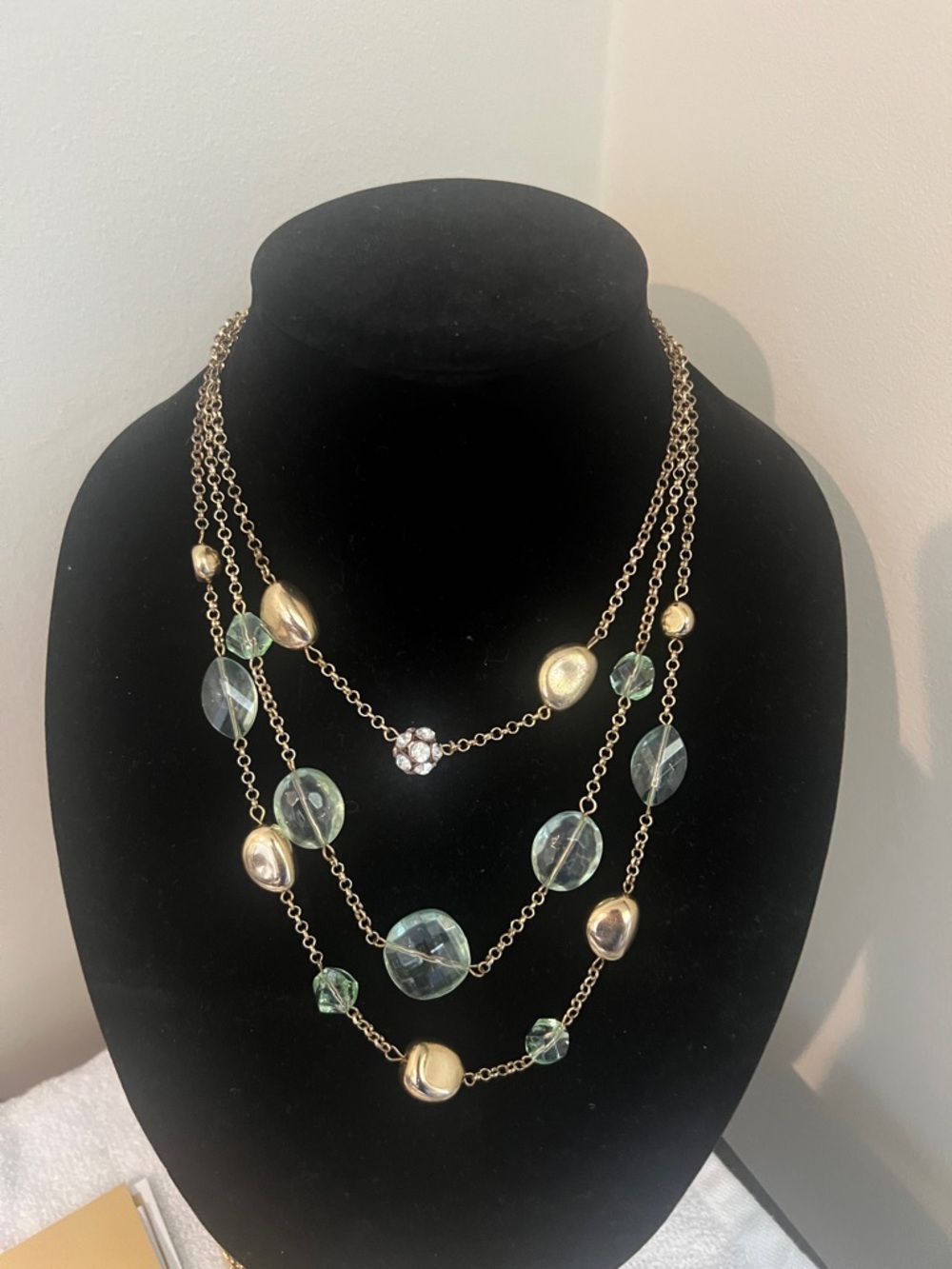Light Green/ Aqua  and gold colored necklace and earrings set